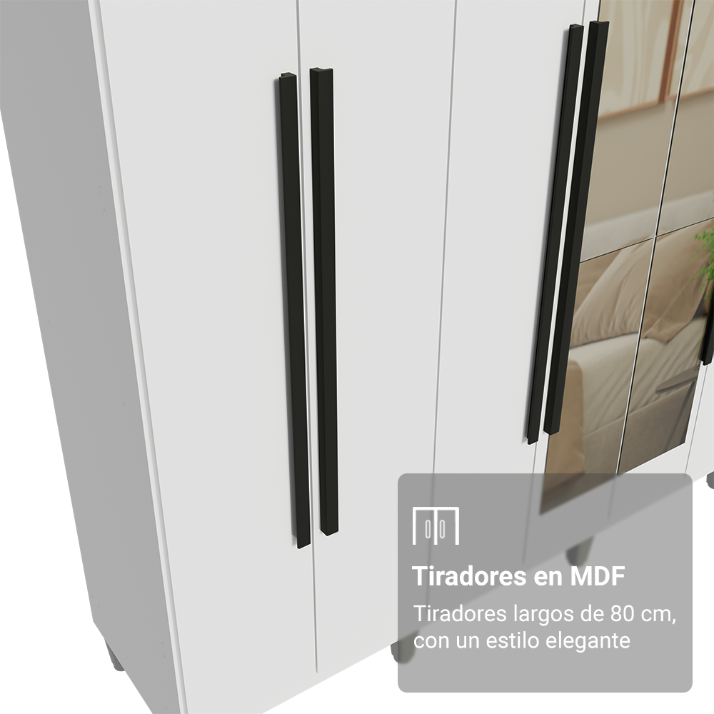 Placard Matrimonial Con Patas 216 cm 8 Puertas Batientes con Espejo Venus Blanco/Blanco/Negro