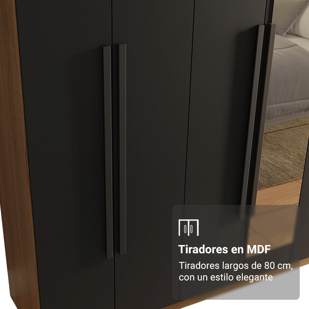 Placard Matrimonial 8 Puertas Batientes con Espejo Venus Marrón/Negro/Negro