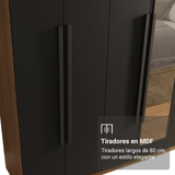 Placard Matrimonial 8 Puertas Batientes con Espejo Venus Marrón/Negro/Negro