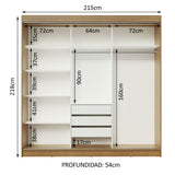 Placard Ropero Casal Madesa Istambul 3 Puertas Corredizas con Espejos 3 Cajones Marrón
