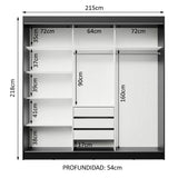 Placard Ropero Casal Madesa Istambul 3 Puertas Corredizas de Espejo 3 Cajones Negro