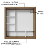 Placard Matrimonial 3 Puertas Corredizas con Espejo Marrón Nobre