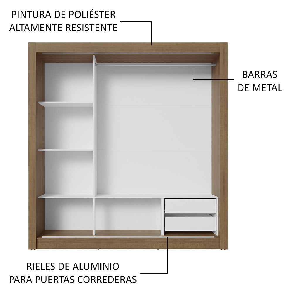 Placard Matrimonial 3 Puertas Corredizas con Espejos 2 Cajones Marrón/Gris Sublime