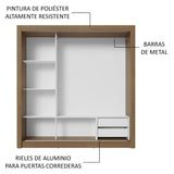 Placard Matrimonial 3 Puertas Corredizas con Espejos 2 Cajones Marrón/Gris Sublime