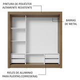 Placard Matrimonial 3 Puertas Corredizas con Espejos 4 Cajones Marrón/Gris Sublime Plus