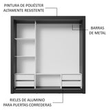 Placard Matrimonial 3 Puertas Corredizas 4 Cajones Marrón/Gris Sublime Plus
