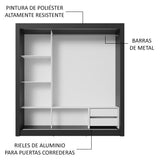 Placard Matrimonial 3 Puertas Corredizas 2 Cajones Negro/Gris Sublime