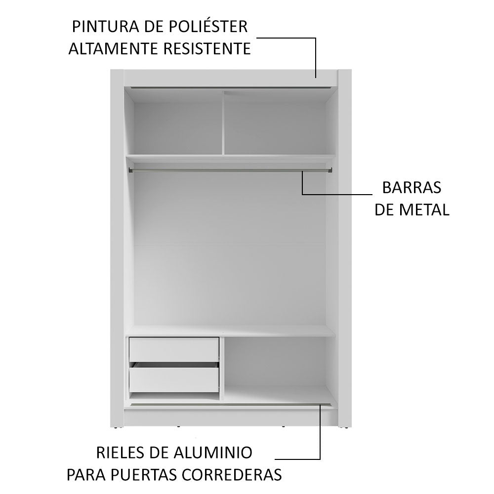 Placard 2 Puertas Corredizas con Espejos 2 Cajones Blanco Vivare