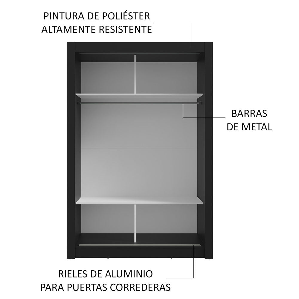 Placard individual 2 Puertas corredizas con Espejo Negro Milano Madesa