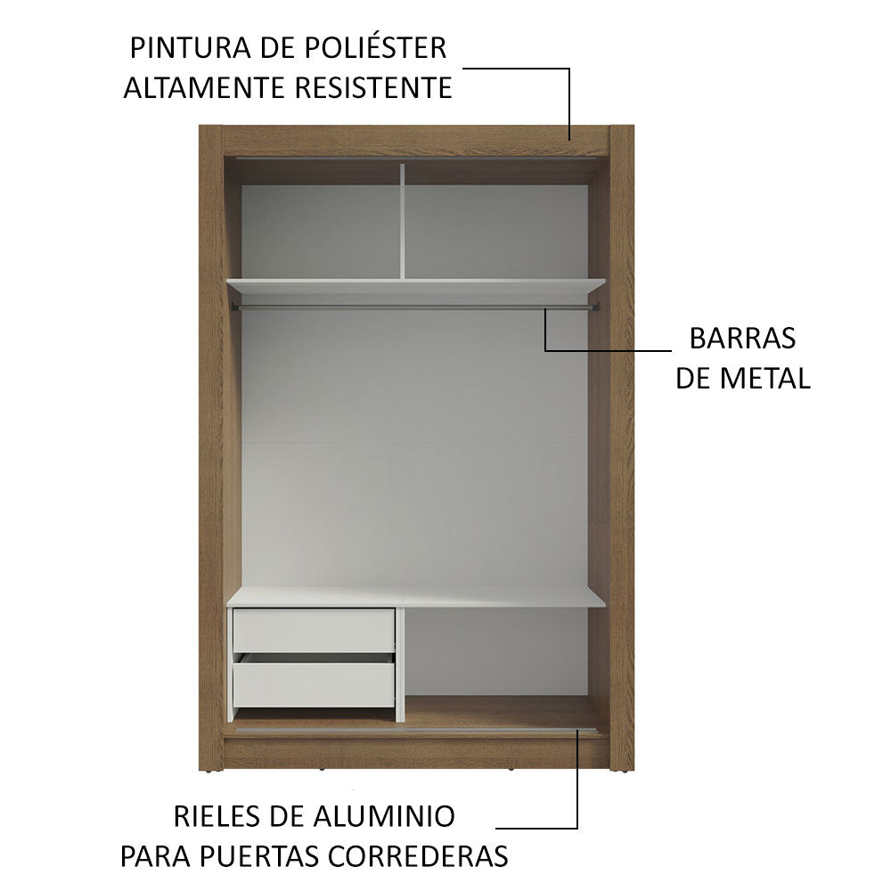 Placard Soltero 2 Puertas Corredizas 2 Cajones Marrón/Gris Vivare