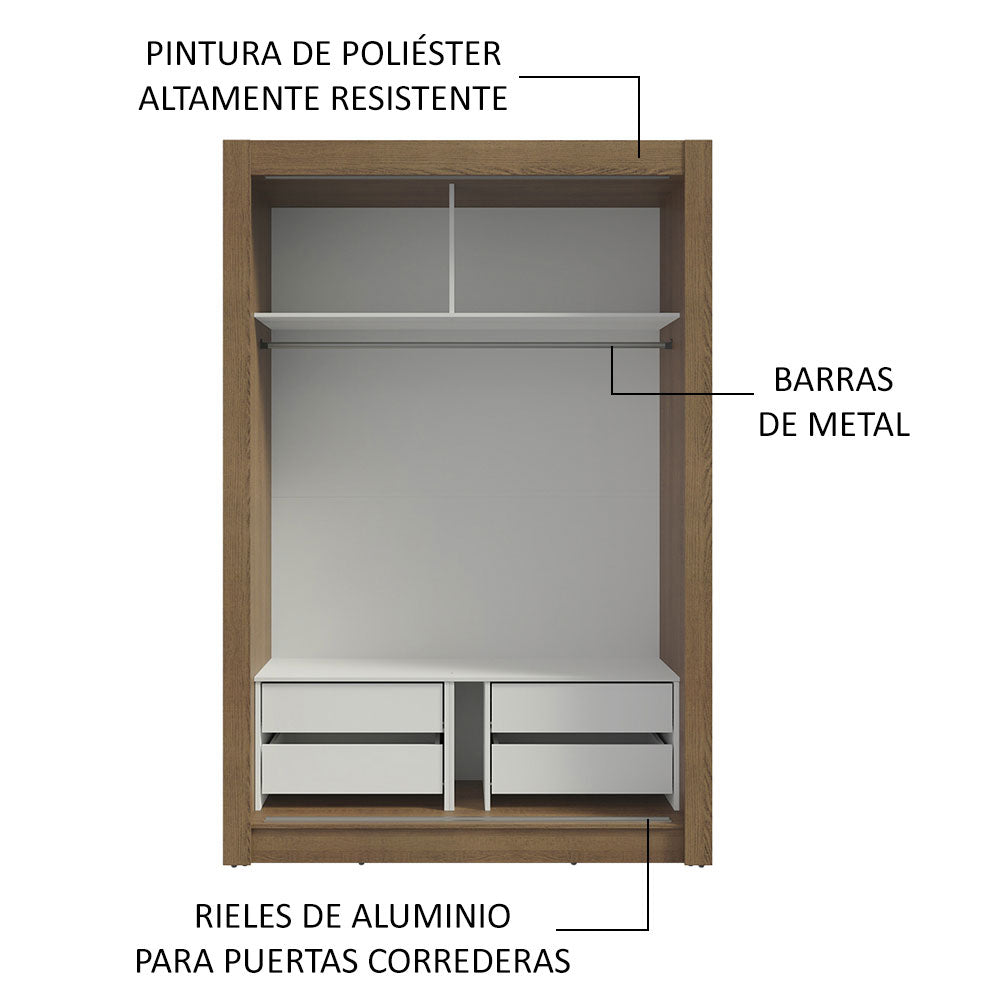 Placard Soltero 2 Puertas Corredizas 4 Cajones Marrón/Gris Vivare Plus