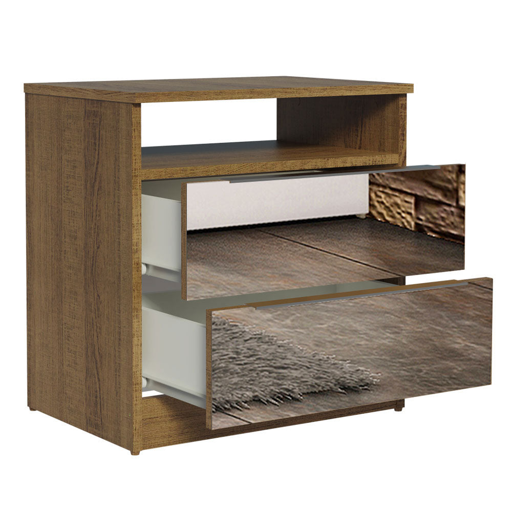 Mesa de Luz Madesa 3227 2 Cajones con Espejo Marrón