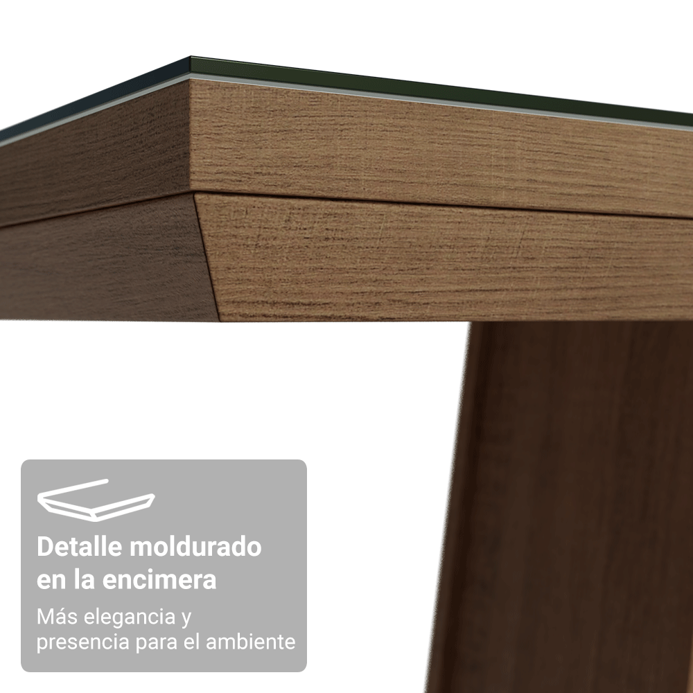 Mesa de Comedor Rectangular Tapa con Borde Biselado y Vidrio Sobrepuesto Marrón 5364 Madesa