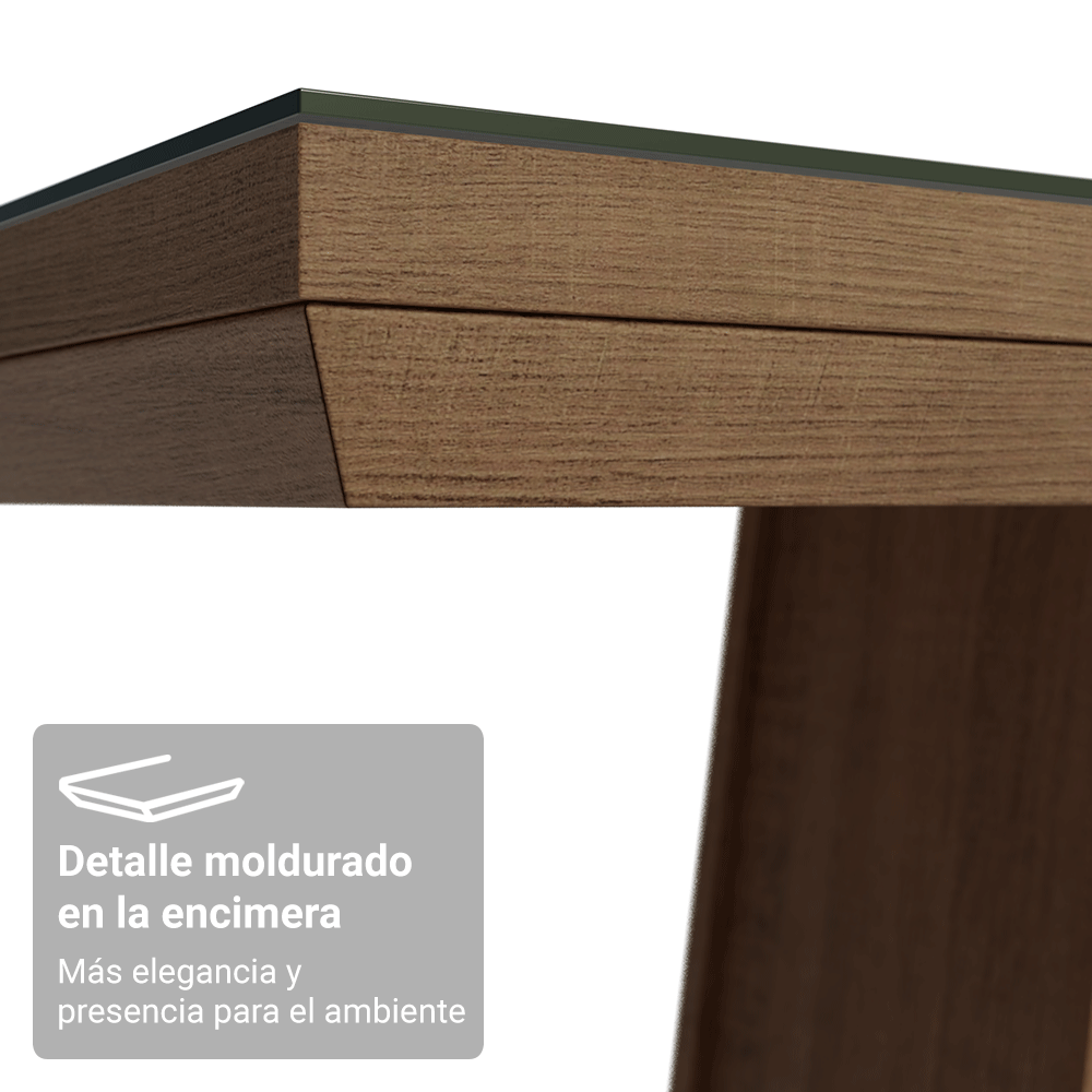 Mesa de Comedor Rectangular Tapa con Borde Biselado y Vidrio Sobrepuesto Marrón/Crema 5364 Madesa
