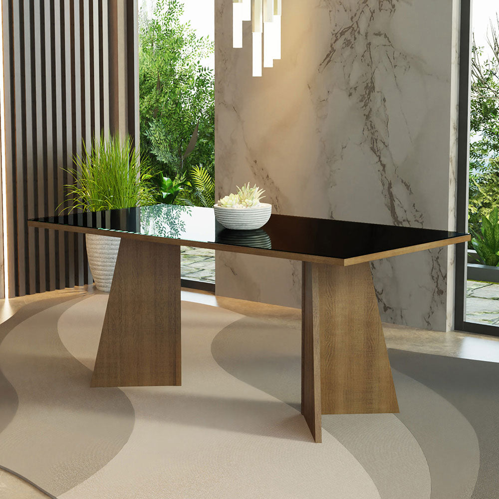 Mesa de Comedor Rectangular con Tapa de Vidrio Marrón/Negro 5388