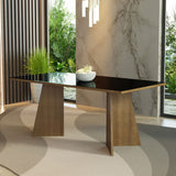 Mesa de Comedor Rectangular con Tapa de Vidrio Marrón/Negro 5388
