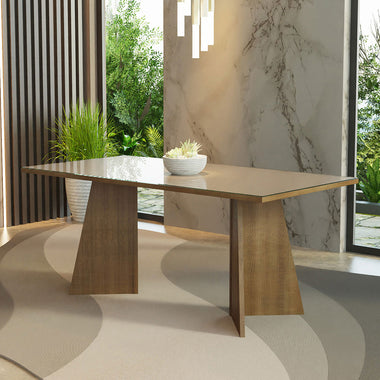 Mesa de Comedor Rectangular Tapa de Vidrio Sobrepuesto 180 cm Marrón/Crema Madesa