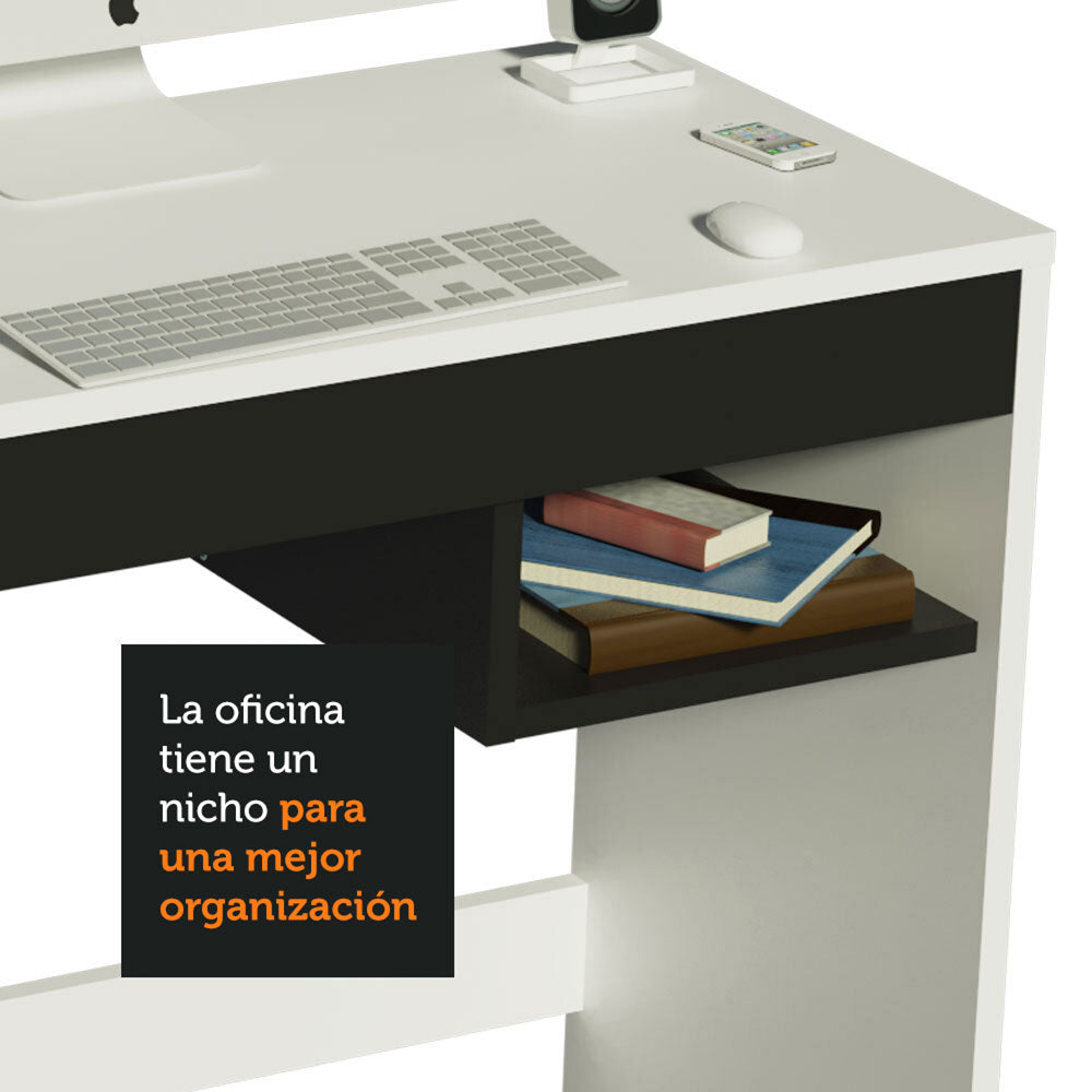Escritorio Rubi con Tapa de Madera y 1 Nicho Blanco/Negro