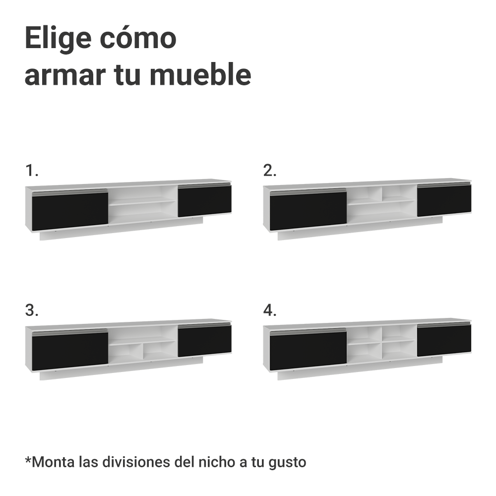 Rack Flotante para TV hasta 80 Pulgadas 218 cm 2 Puertas Blanco/Negro Glamy Madesa