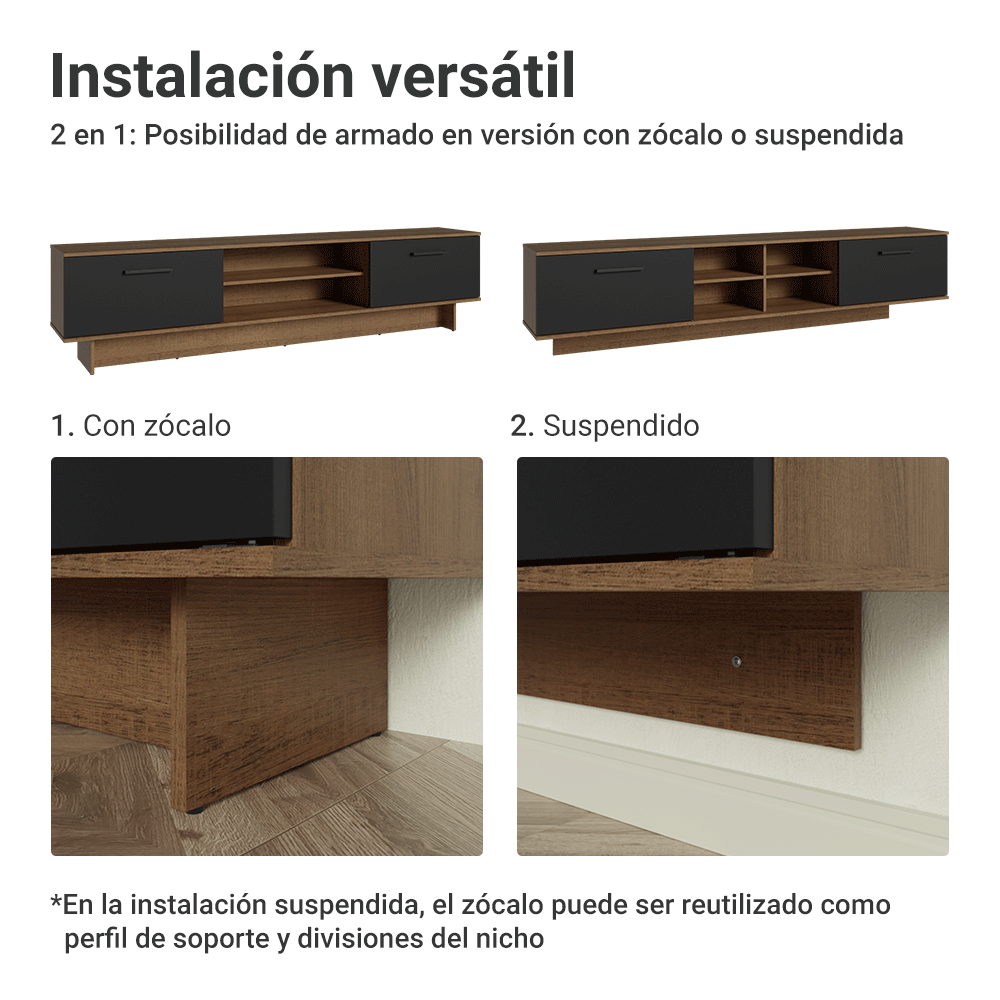 Rack para TV hasta 80 Pulgadas 218 cm 2 Puertas Marrón/Negro Agata Madesa