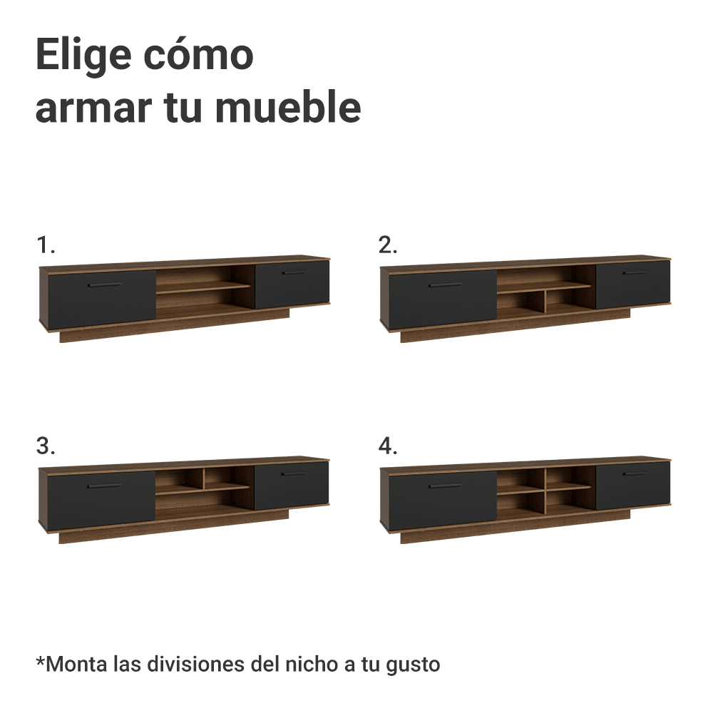 Rack Flotante para TV hasta 80 Pulgadas 218 cm 2 Puertas Marrón/Negro Agata Madesa
