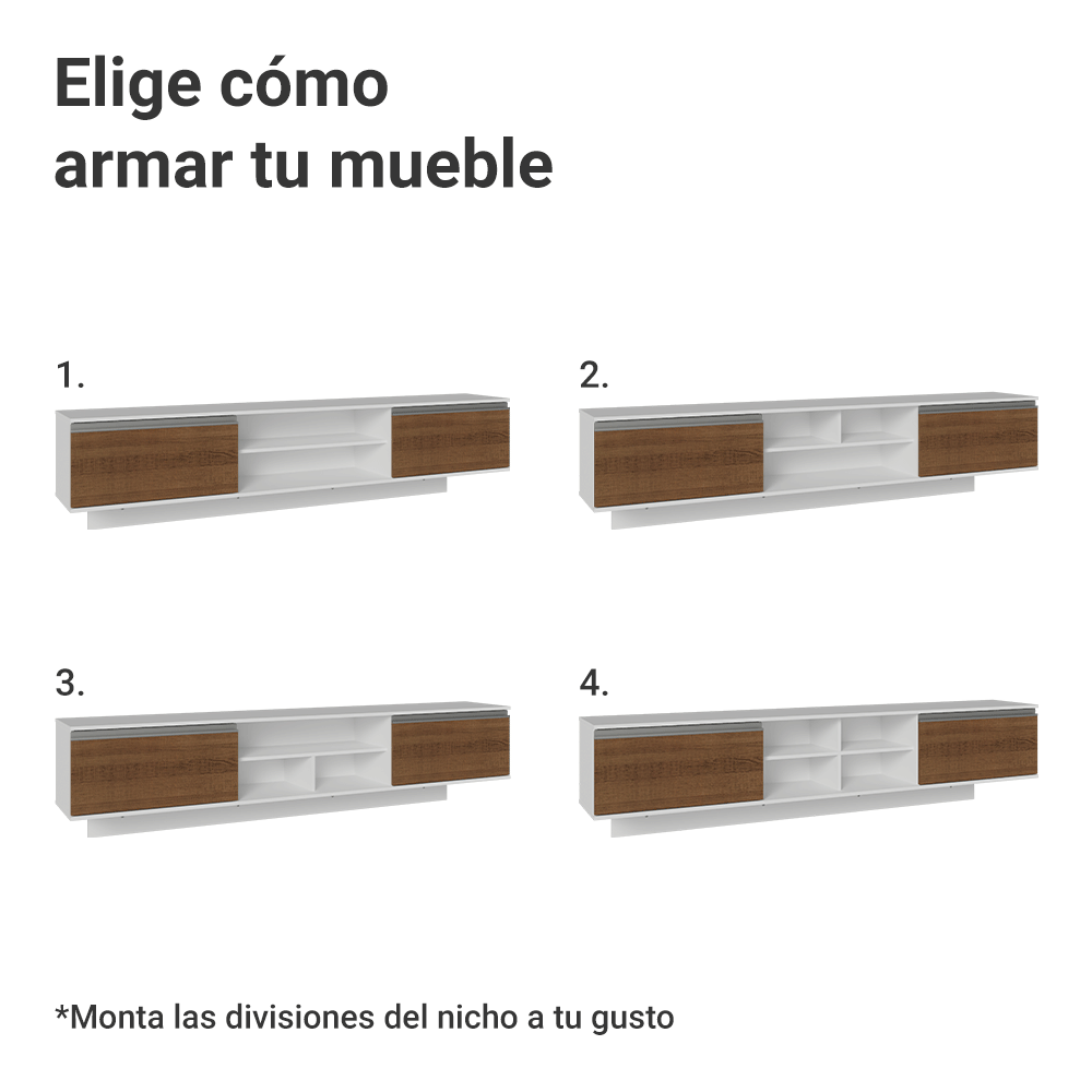 Rack Flotante para TV hasta 80 Pulgadas 218 cm 2 Puertas Blanco/Marrón Glamy Madesa
