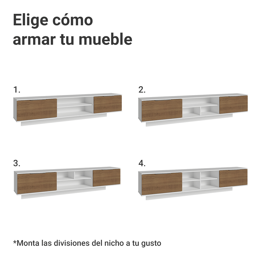Rack Flotante para TV hasta 80 Pulgadas 218 cm 2 Puertas Blanco/Marrón Stella Madesa