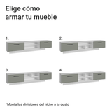 Rack Flotante para TV hasta 80 Pulgadas 218 cm 2 Puertas Blanco/Gris Agata Madesa