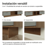 Rack para TV hasta 80 Pulgadas 218 cm 2 Puertas Marrón/Gris Agata Madesa