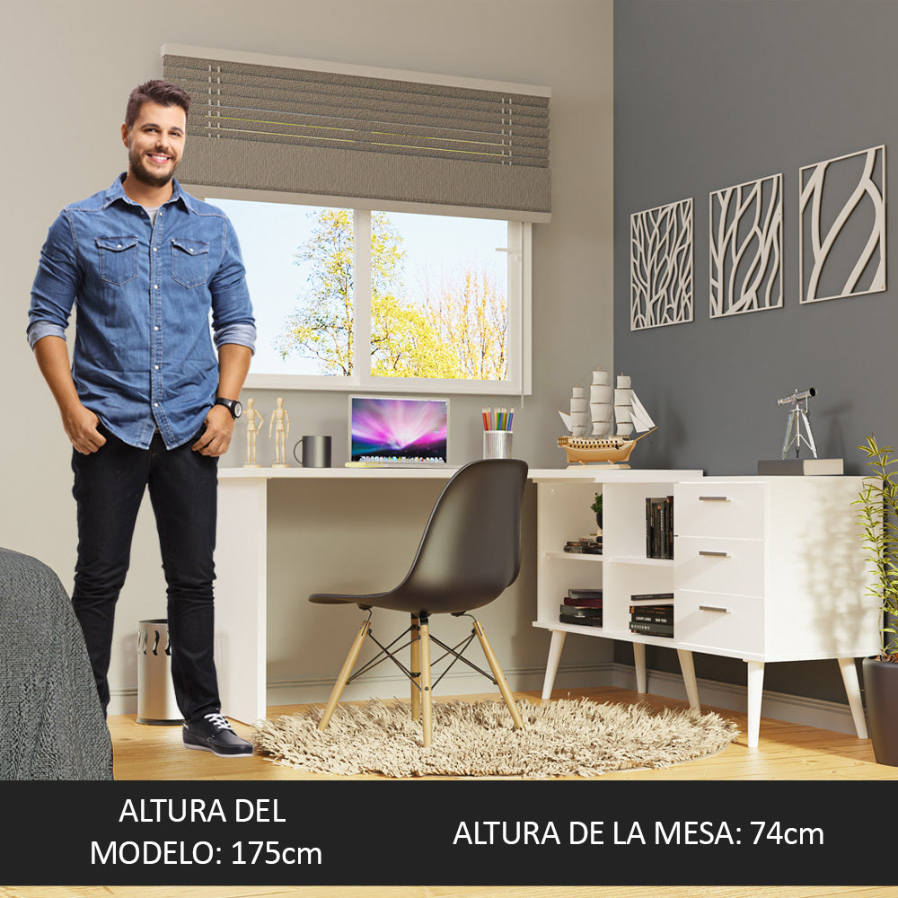Escritorio Esquinero 302 cm 3 Cajones Blanco Madesa