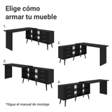Escritorio Esquinero con 3 Cajones Lisboa Negro