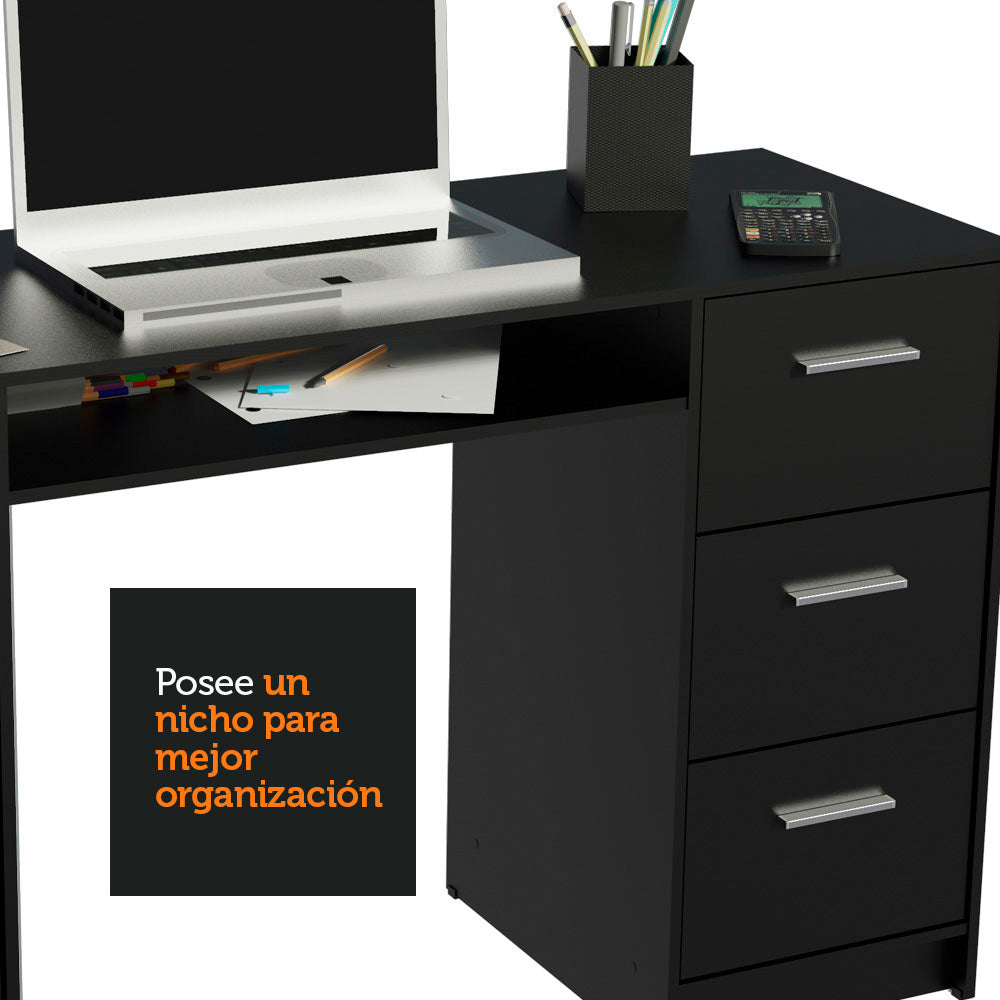 Escritorio para PC Alaska 3 Cajones 1 Puerta Negro