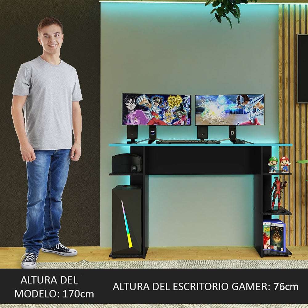 Escritorio Gamer 120 cm Negro/Azul Madesa