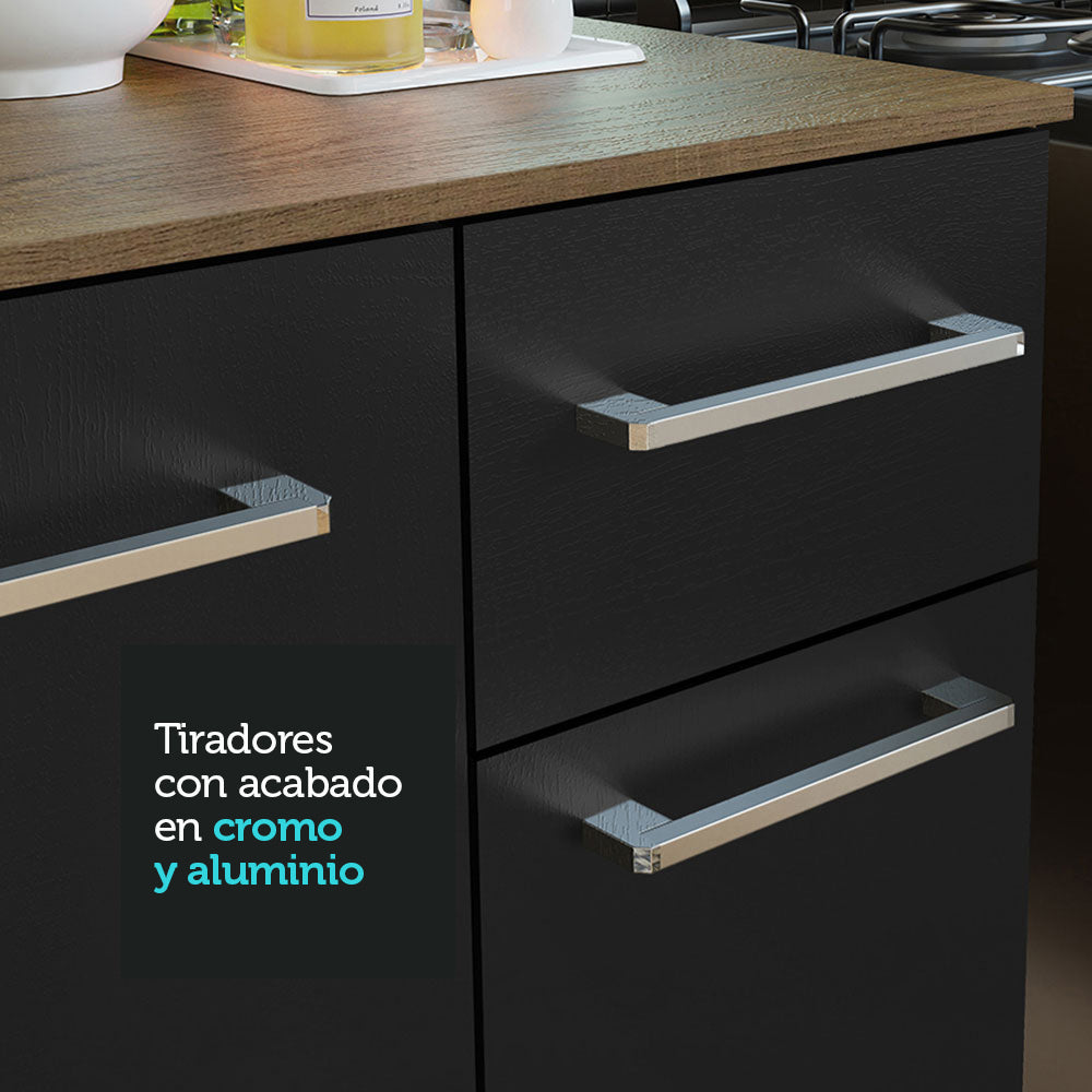 Cocina Compacta 120 cm 4 Puertas y 2 Cajónes Marrón/Negro Easy Madesa