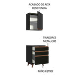 Kit Reims 60 cm con Gabinete Superior y Bajo con 3 Cajones Negro
