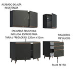 Cocina Compacta 180 cm 5 Puertas y 3 Cajones Negro Reims Madesa