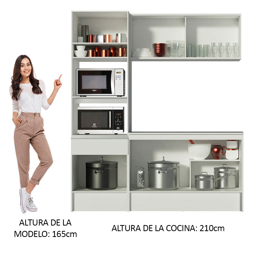 Cocina Compacta 180 cm 5 Puertas y 2 Cajónes Blanco Topazio Madesa