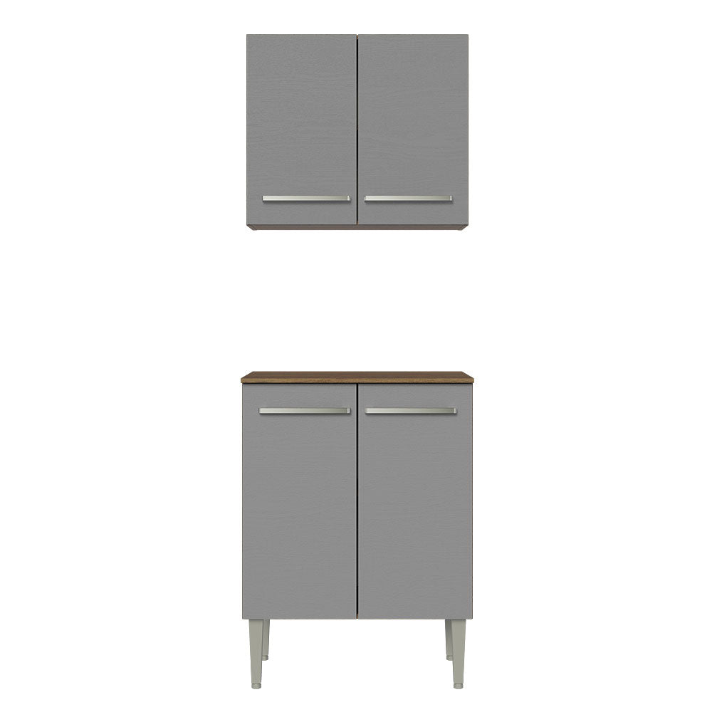 Kit Alacena y Bajo Mesada 64 cm 4 Puertas Marrón/Gris Emilly Madesa