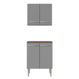 Bajo Mesada 64 cm Sin cajones 4 Puertas Marrón/Gris