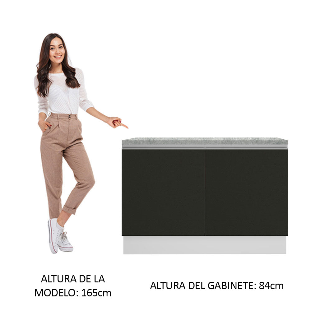 Bajo Mesada Cocina 120 x 60 cm 2 Puertas (Con Mesada) Blanco/Negro Glamy Madesa