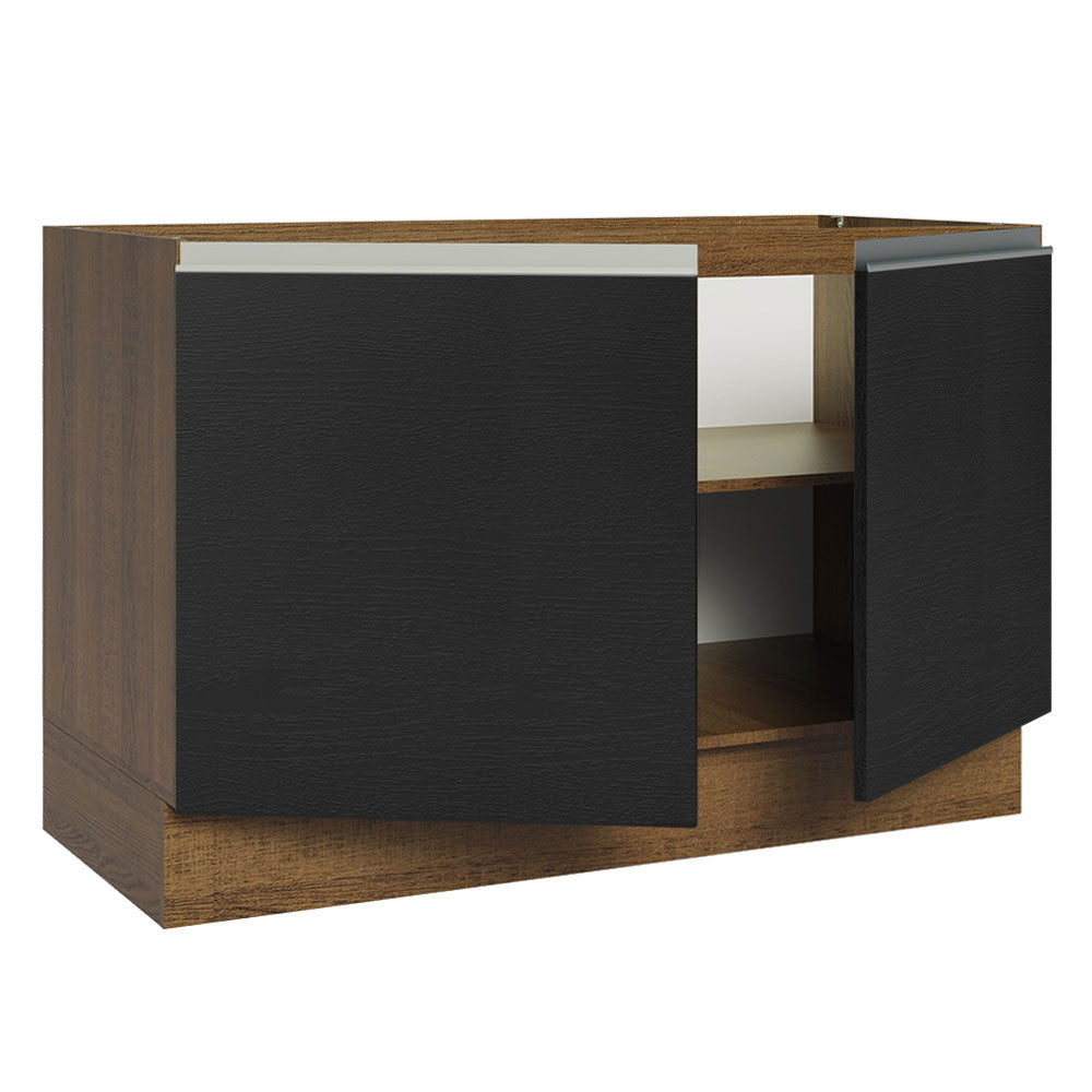 Bajo Mesada Cocina 120 x 60 cm 2 Puertas (Sin Mesada) Marrón/Negro Glamy Madesa