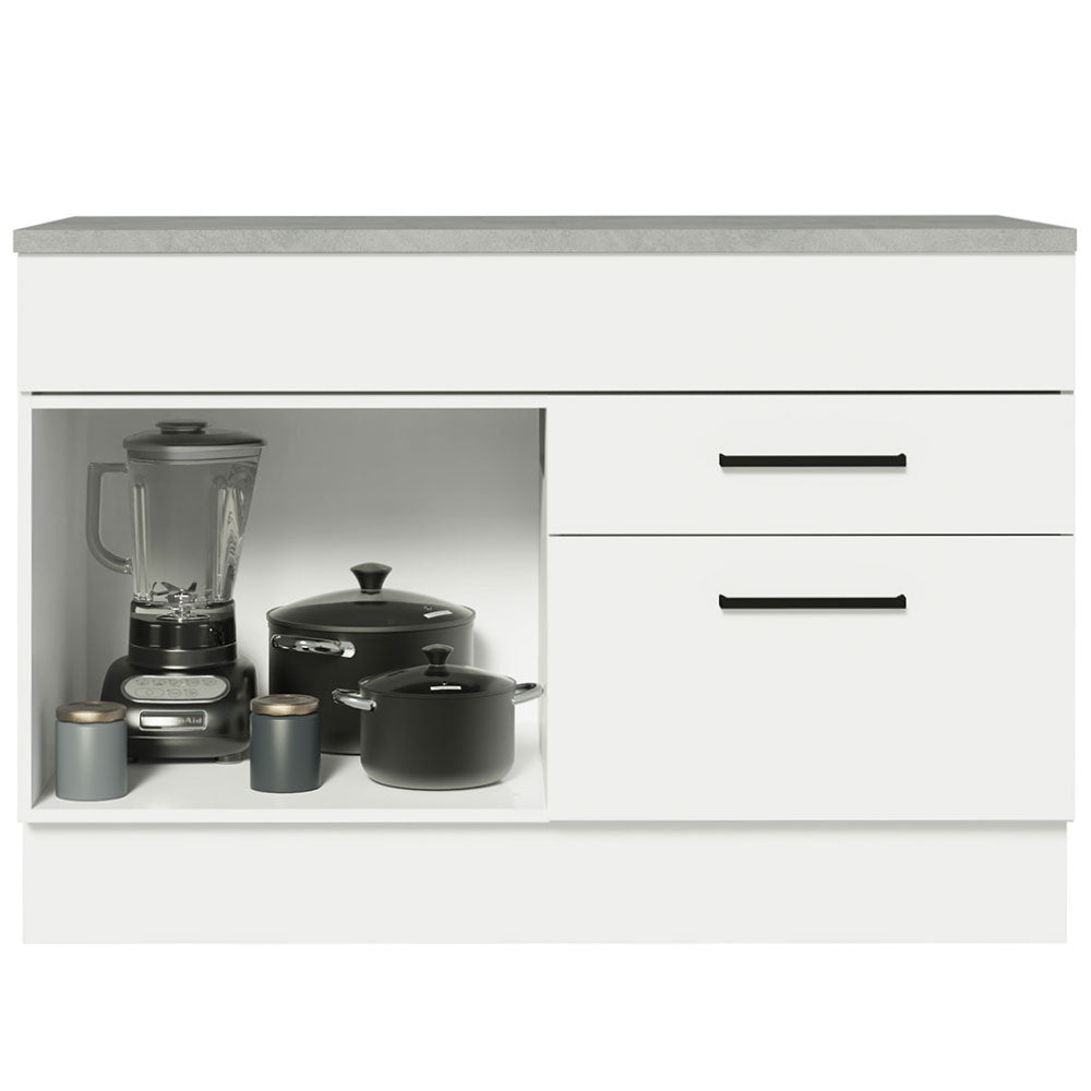 Bajo Mesada Cocina 120 x 60 cm 1 Puerta 2 Cajones Blanco (Con Mesada) Agata Madesa