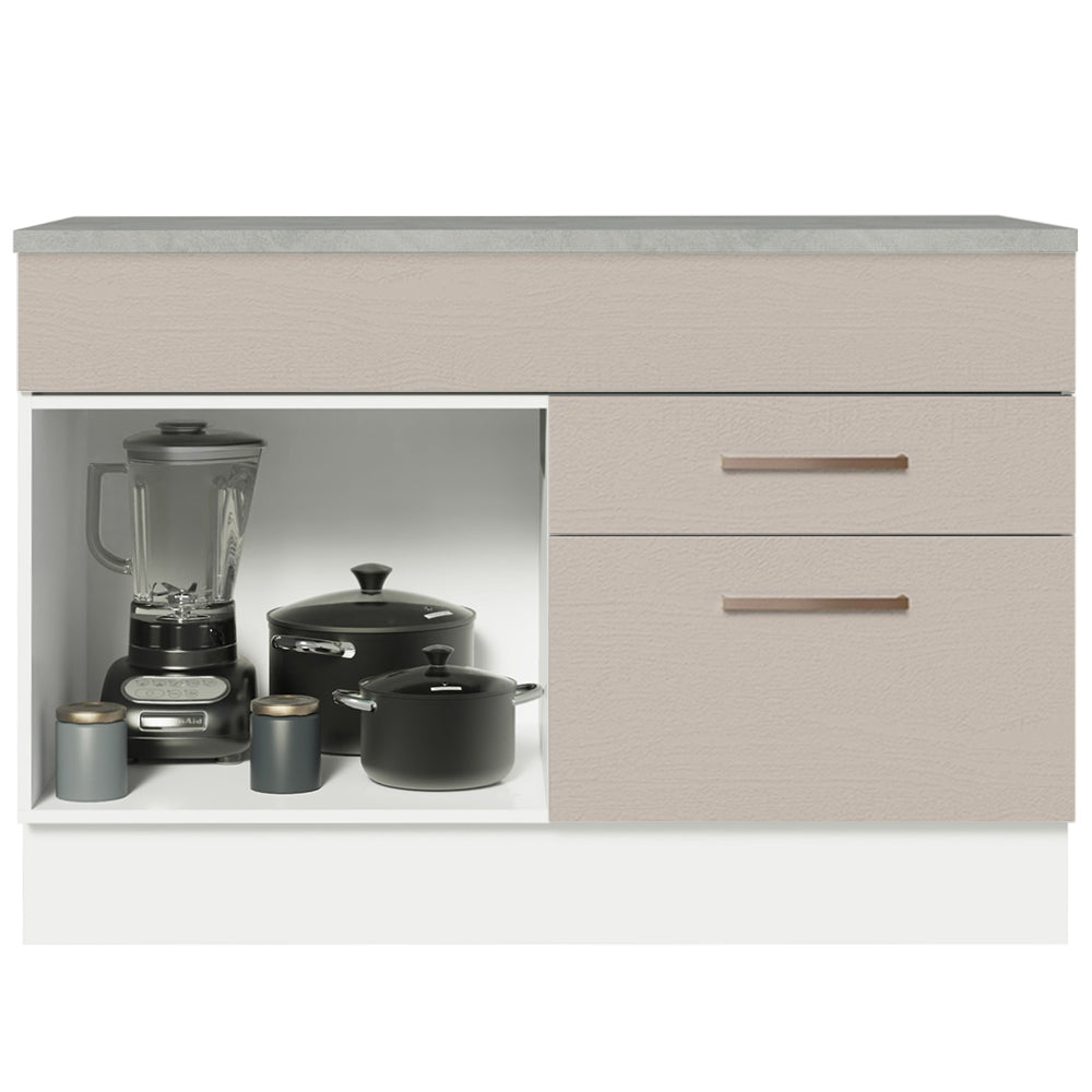 Bajo Mesada Cocina 120 x 60 cm 1 Puerta 2 Cajones Blanco/Crema (Con Mesada) Agata Madesa