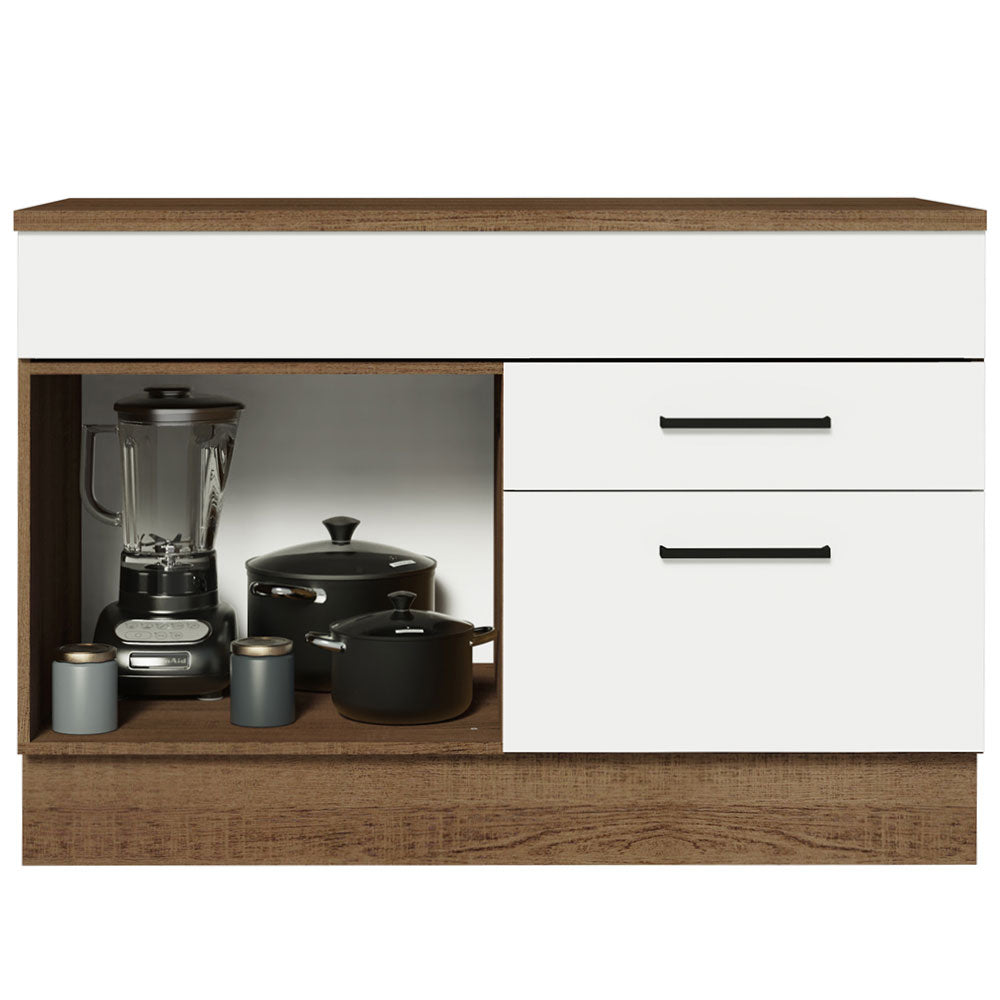 Bajo Mesada Cocina 120 x 60 cm 1 Puerta 2 Cajones Marrón/Blanco (Con Mesada) Agata Madesa