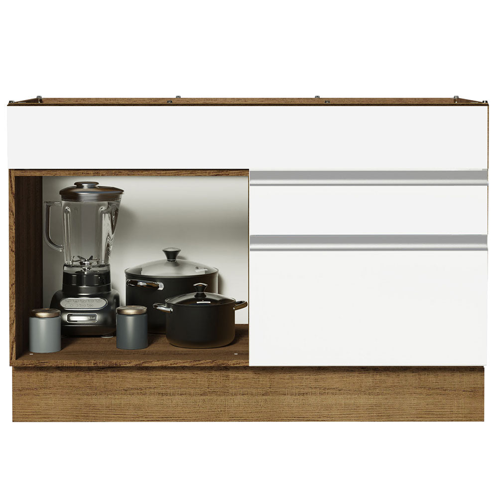 Bajo Mesada Cocina 120 x 60 cm 1 Puerta 2 Cajones Marrón/Blanco (Sin Mesada) Glamy Madesa