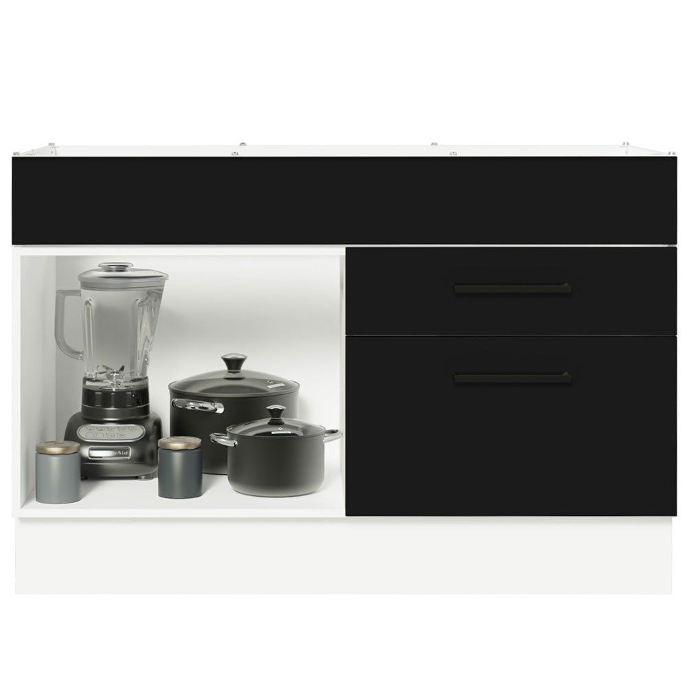 Bajo Mesada Cocina 120 x 60 cm 1 Puerta 2 Cajones Blanco/Negro (Sin Mesada) Agata Madesa