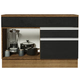 Bajo Mesada Cocina 120 x 60 cm 1 Puerta 2 Cajones Marrón/Negro (Con Mesada) Glamy Madesa