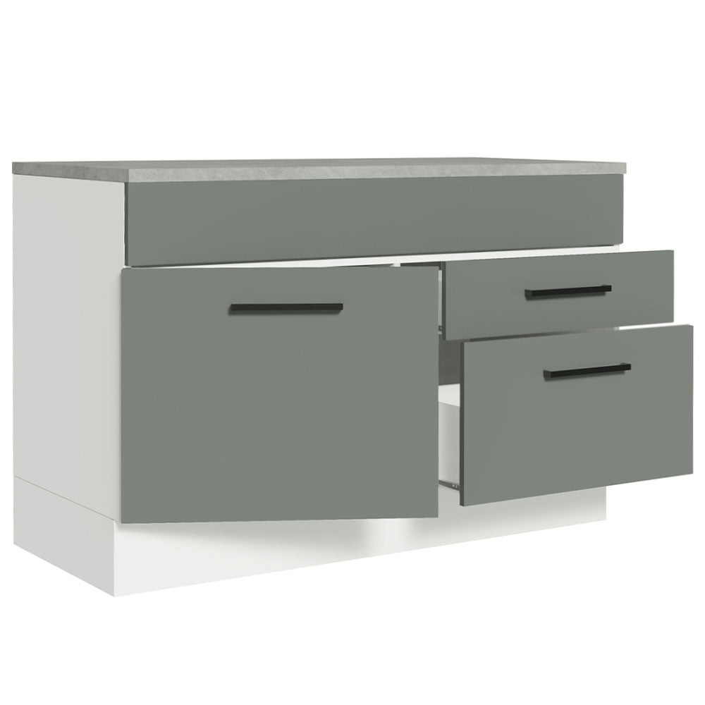 Bajo Mesada Cocina 120 x 60 cm 1 Puerta 2 Cajones (Con Mesada) Blanco/Gris Agata Madesa