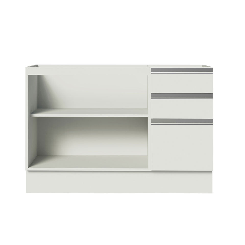 Bajo Mesada Cocina 120 cm x 60 cm, 3 Cajones 2 Puertas Glamy Blanco