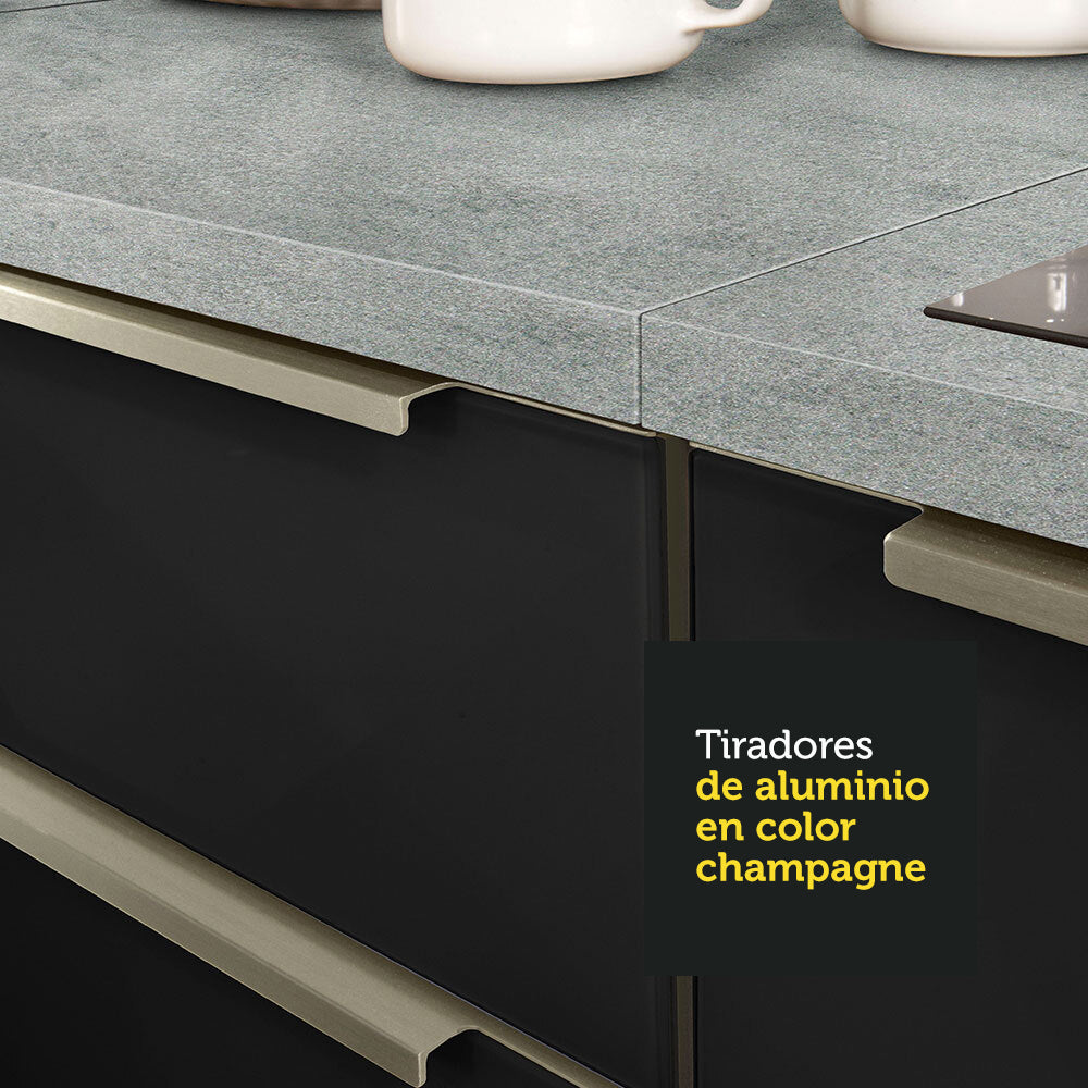 Bajo Mesada para Bacha 120 cm 2 Puertas 3 Cajones (Con Mesada) Lux Blanco/Negro